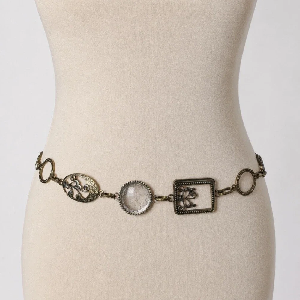 Chicos Vintage Y2K Mixed Geometric Link Charm Belt Womens Silver Gold Whimsigoth